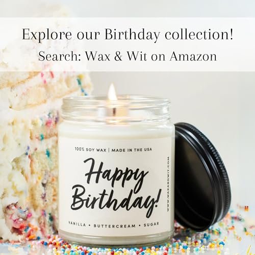 51fOOedfxWL._SL500_.jpg Wax & Wit Birthday Gifts for Women - Happy Birthday Candle, Vanilla & Buttercream, 9oz, 50 Hour Burn - Image 5