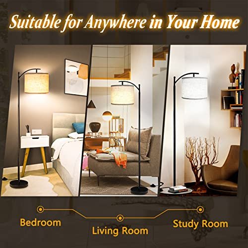 51fUGxmjtWL._SL500_.jpg ROTTGOON Industrial Floor Lamp with 3 Color Temperatures, 9W LED Bulb & Beige Shade, Ideal for Living Room, Bedroom, or Office. Black Finish. - Image 5