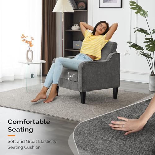 51fsHmyJzL._SL500_.jpg VINGLI Mid-Century Modern Accent Chair - Soft Chenille Upholstered Arm Chair in Light Grey - Image 4