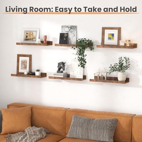 51gxyjG0IL._SL500_.jpg Upsimples Floating Wall Shelves Set of 6 - Wooden Decor Storage for Bedroom, Living Room, Kitchen, and Bathroom. - Image 2