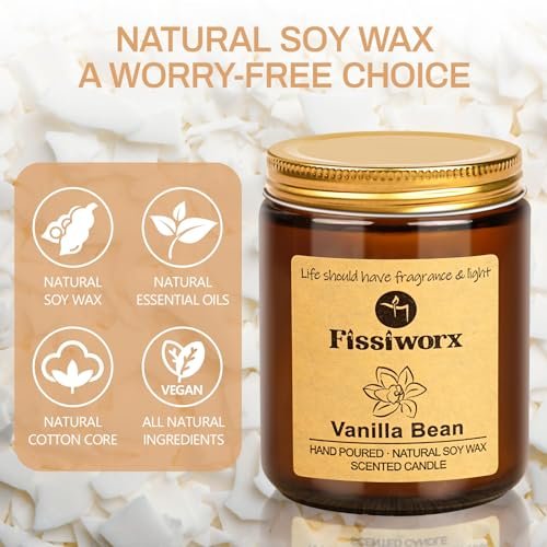51h11Nl3dgL._SL500_.jpg Fissiworx Vanilla Scented Candle Set (2 Pack) - Odor Eliminating, Stress Relief, 15oz, 110 Hours, Long-Lasting Soy Wax Gift for Women. - Image 3