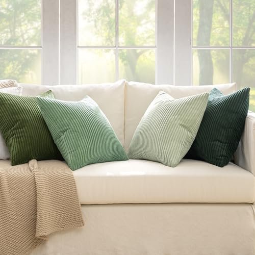 51hUbvJHGML._SL500_.jpg MIULEE Spring Boho Farmhouse Sage Green Throw Pillow Covers, 18x18 inches, Set of 4, Soft Corduroy Cushions for Living Room, Sofa, or Bed. - Image 5