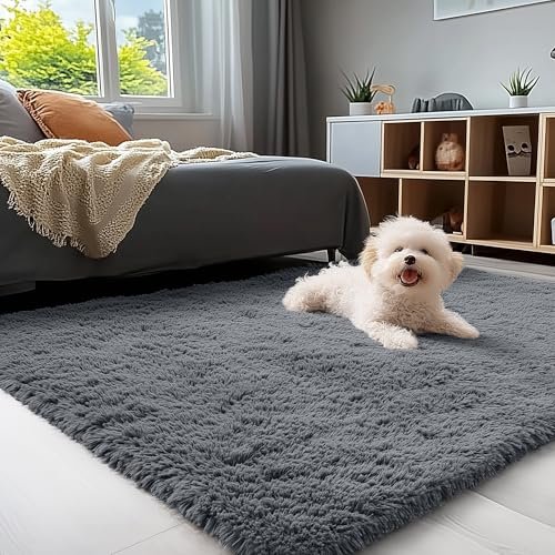 51iL7OTYsAL._SL500_.jpg OLANLY 4x5.9 ft Machine Washable Shag Area Rug for Living Room, Bedroom, Nursery, Grey Aesthetic - Image 3