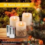 AKU TONPA Flameless Candles Set: Battery-Operated LED Pillar Candles with Remote & Timer, 3 Pack (4", 5", 6" Ivory Wax with Hemp Rope) - Image 3