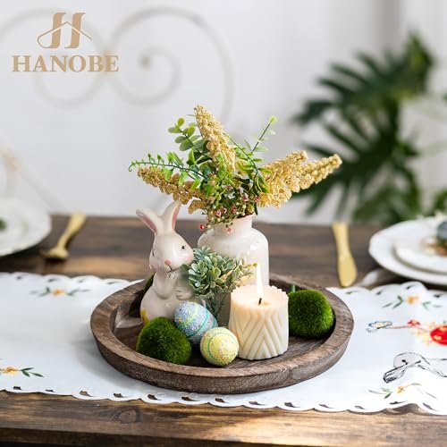 51jg38zg-L._SL500_.jpg Rustic Wooden Serving Tray: Vintage Round Butler Tray for Farmhouse Decor & Candle Centerpiece. - Image 2