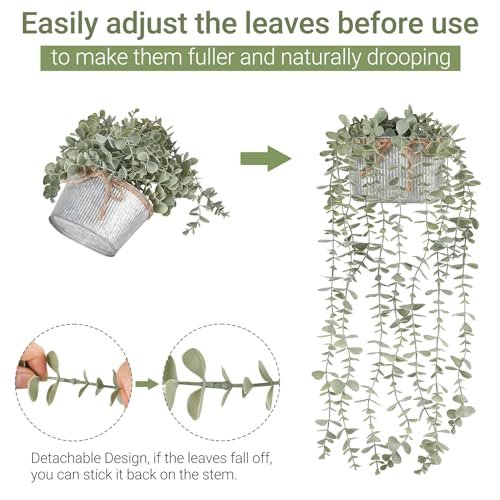 51kn96DSOL._SL500_.jpg Mkono Faux Eucalyptus Plants in Rustic Galvanized Pots for Home Decor - Indoor Greenery for Living Room, Office, or Bathroom. - Image 6