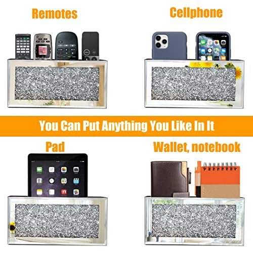 51kxK-02JaL._SL500_.jpg GOTHICO Mirrored Remote Holder: Wall-Mounted Diamond Bling Organizer for Remotes, Phones, Wallets (8.3"×2.5"×4") - Image 4