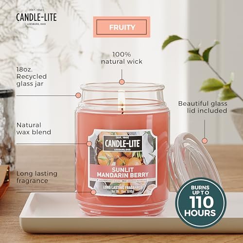 51lxzcoVW6L._SL500_.jpg Candle-lite Sunlit Mandarin Berry Scented Candle, 18 oz, USA-Made, 110-Hour Burn Time, Aromatherapy Delight - Image 2