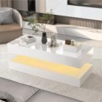 Uspeedy 47.3" High Gloss LED Coffee Table with APP Lights, Modern Black/White Design for Living Room - Image 8