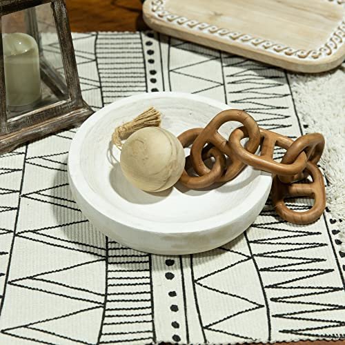51o7V8wv6zL._SL500_.jpg Paulownia Wood Hand-Carved Tray - Rustic 10" Decorative Bowl for Snacks, Coffee Table, and Weddings, Washed White. - Image 2