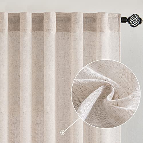 MIULEE 84-Inch Natural White Linen Curtains for Bedroom & Living MIULEE Natural White Linen Curtains 84 Inch Long for Bedroom Living Room, Soft Thick Linen Textured Window Drapes Semi Sheer Light Filtering Rod Pocket Back Tab Neutral Farmhouse Cream Ivory 2 Panels