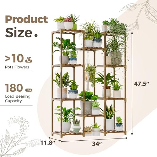 51oVxTY4wKL._SL500_.jpg Bamworld Indoor/Outdoor Tall Plant Stand - Wood Shelf for Multiple Pots, Ideal for Living Room, Patio, or Garden. Brown. - Image 5