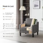 VINGLI Mid-Century Modern Accent Chair - Soft Chenille Upholstered Arm Chair in Light Grey - Image 6