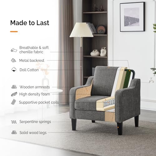 51pdy6Dl5L._SL500_.jpg VINGLI Mid-Century Modern Accent Chair - Soft Chenille Upholstered Arm Chair in Light Grey - Image 6