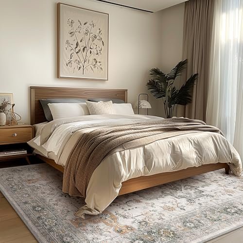 51qUk81tLIL._SL500_.jpg GENIMO 8x10 Vintage Area Rug: Machine Washable, Non-Slip, Lightweight Chenille for Living Room, Office, Bedroom, Dining Room in Light Taupe Brown - Image 9