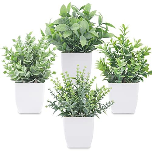 Der Rose 4-Pack Mini Artificial Greenery Potted Plants for Indoor Der Rose 4 Pack Fake Plants Mini Artificial Greenery Potted Plants for Home Decor Indoor Office Table Room Farmhouse Bathroom Decor
