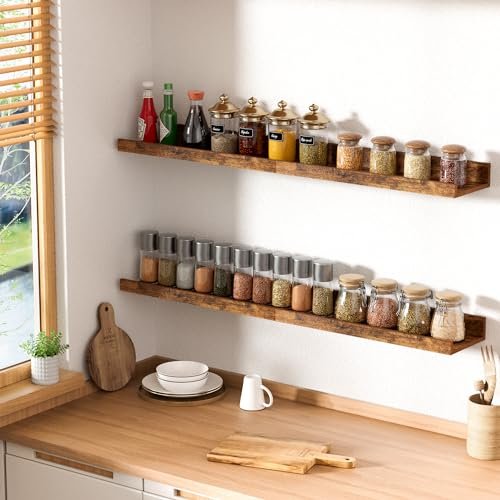 51szthws3eL._SL500_.jpg Upsimples Floating Wall Shelves Set of 6 - Wooden Decor Storage for Bedroom, Living Room, Kitchen, and Bathroom. - Image 8