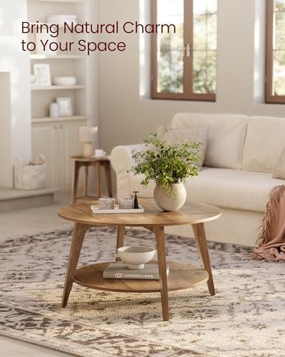 51uaXv9MnqL._SL500_.jpg VASAGLE Round Coffee Table: 2-Tier Storage Design, 31.5x17.7 Inches, Easy Assembly, Honey Brown ULCT243K41. - Image 4