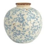 Creative Co-Op DF2720 8" Terracotta Floral Transferware Vase in Blue with Crackle Finish - Image 4