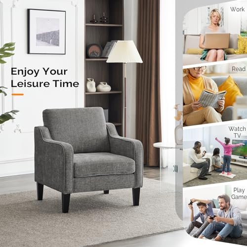 51w1-k8gwCL._SL500_.jpg VINGLI Mid-Century Modern Accent Chair - Soft Chenille Upholstered Arm Chair in Light Grey - Image 9