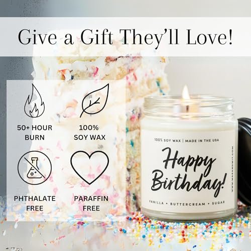 51xASd52t-L._SL500_.jpg Wax & Wit Birthday Gifts for Women - Happy Birthday Candle, Vanilla & Buttercream, 9oz, 50 Hour Burn - Image 3