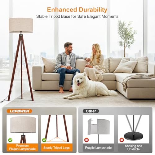 51y27gdxXL._SL500_.jpg LEPOWER Mid-Century Wood Tripod Floor Lamp with E26 Base: Modern Lighting for Living Room, Bedroom, and Office - Image 2