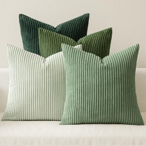 MIULEE Spring Boho Farmhouse Sage Green Throw Pillow Covers, 18x18 MIULEE Spring Boho Farmhouse Sage Green Throw Pillow Covers 18x18 Inch Set of 4 Mordern Nordic Cushion Covers Soft Corduroy Home Decor for Couch Bed Sofa Living Room Forest Green