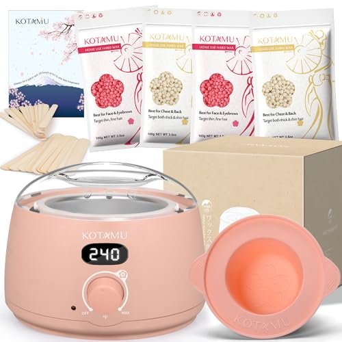 KOTAMU Pink Wax Kit: Hot Wax Warmer for Hair Removal, KOTAMU Wax Kit Pink Digital Hair Removal Waxing Kit for Women & Men Hot Wax Warmer Pot for Face, Eyebrow, Body, Brazilian, Bikini, Sensitive Skin Waxing Machine with 25 Accessories for Home Salon
