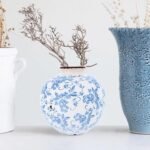 Creative Co-Op DF2720 8" Terracotta Floral Transferware Vase in Blue with Crackle Finish - Image 7