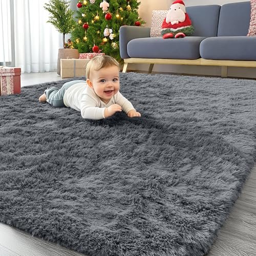 OLANLY 4x5.9 ft Machine Washable Shag Area Rug for Living OLANLY Area Rugs for Living Room Bedroom, Machine Washable 4x5.9 Feet Soft Fluffy Shaggy Bedside Rug, Indoor Floor Carpet for Kids Girls and Boys, Dorms, Nursery Rooms, Home Decor Aesthetic, Grey
