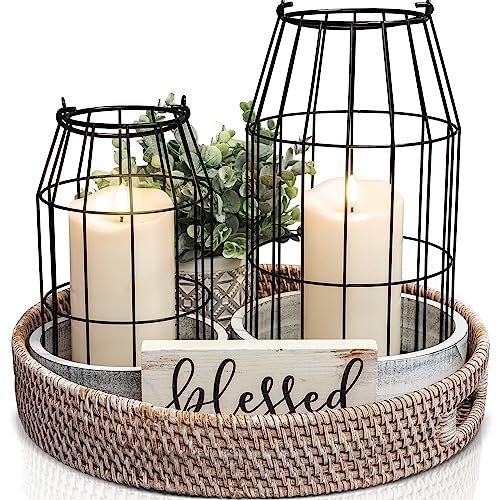 Set of 2 Rustic Farmhouse Lanterns - Stylish Decor for Rustic Farmhouse Lantern Decor Set of 2 - Stylish Decorative Lanterns for Your Living Room, Fireplace Mantle or Kitchen Dining Table - Modern Upscale Beauty for Your Entire Home