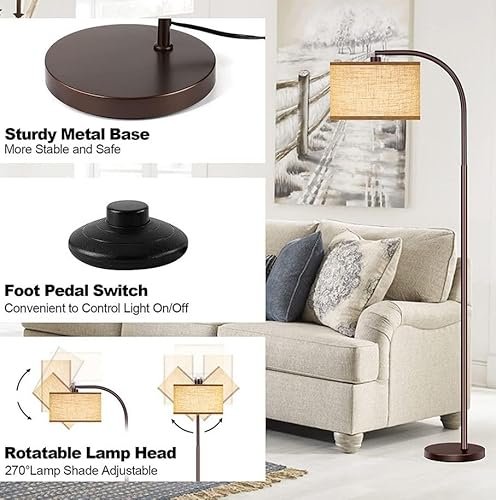 61s7smdhihL._SL500_.jpg ROTTGOON Industrial Floor Lamp with 3 Color Temperatures, 9W LED Bulb & Beige Shade, Ideal for Living Room, Bedroom, or Office. Black Finish. - Image 8