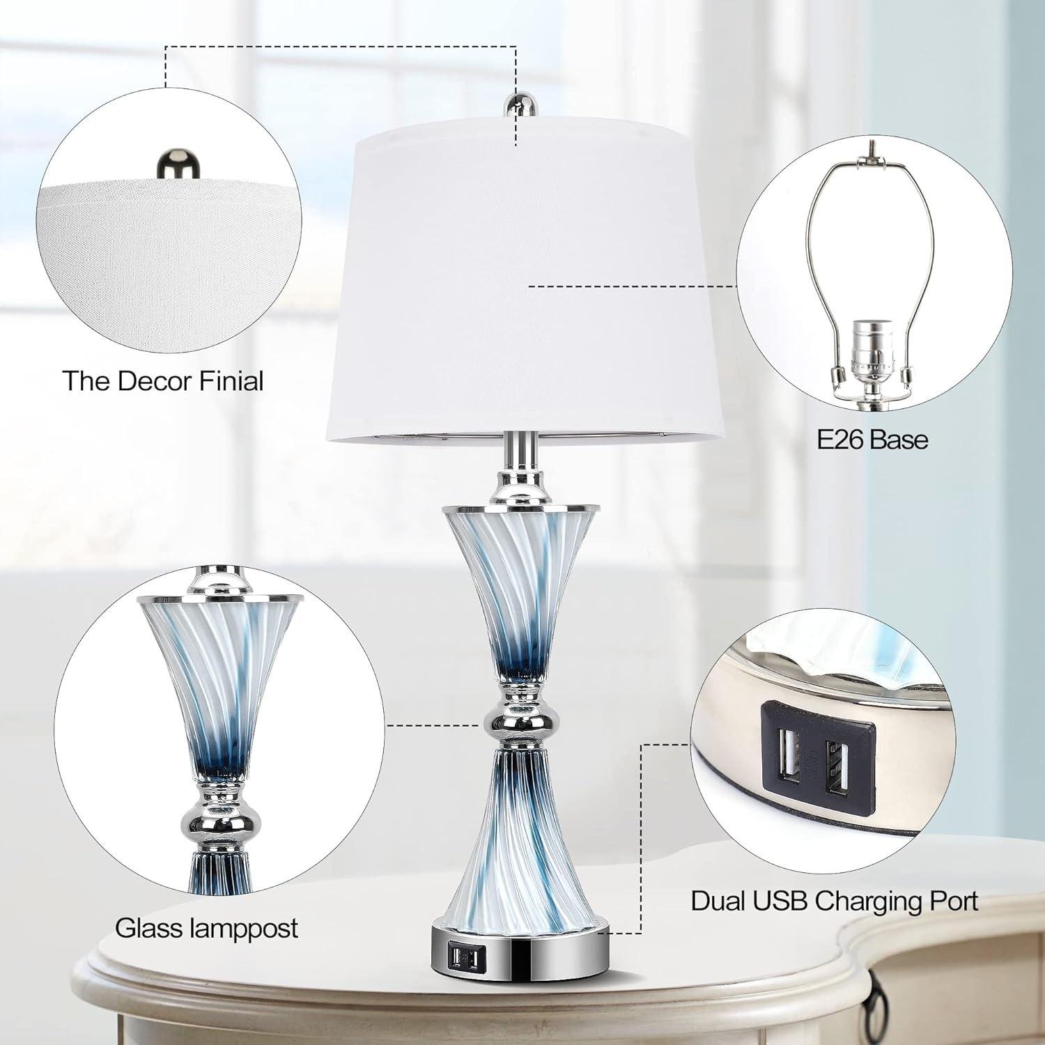 Our Review: Stylish Blue Glass Lamps with USB & Dimmable Touch