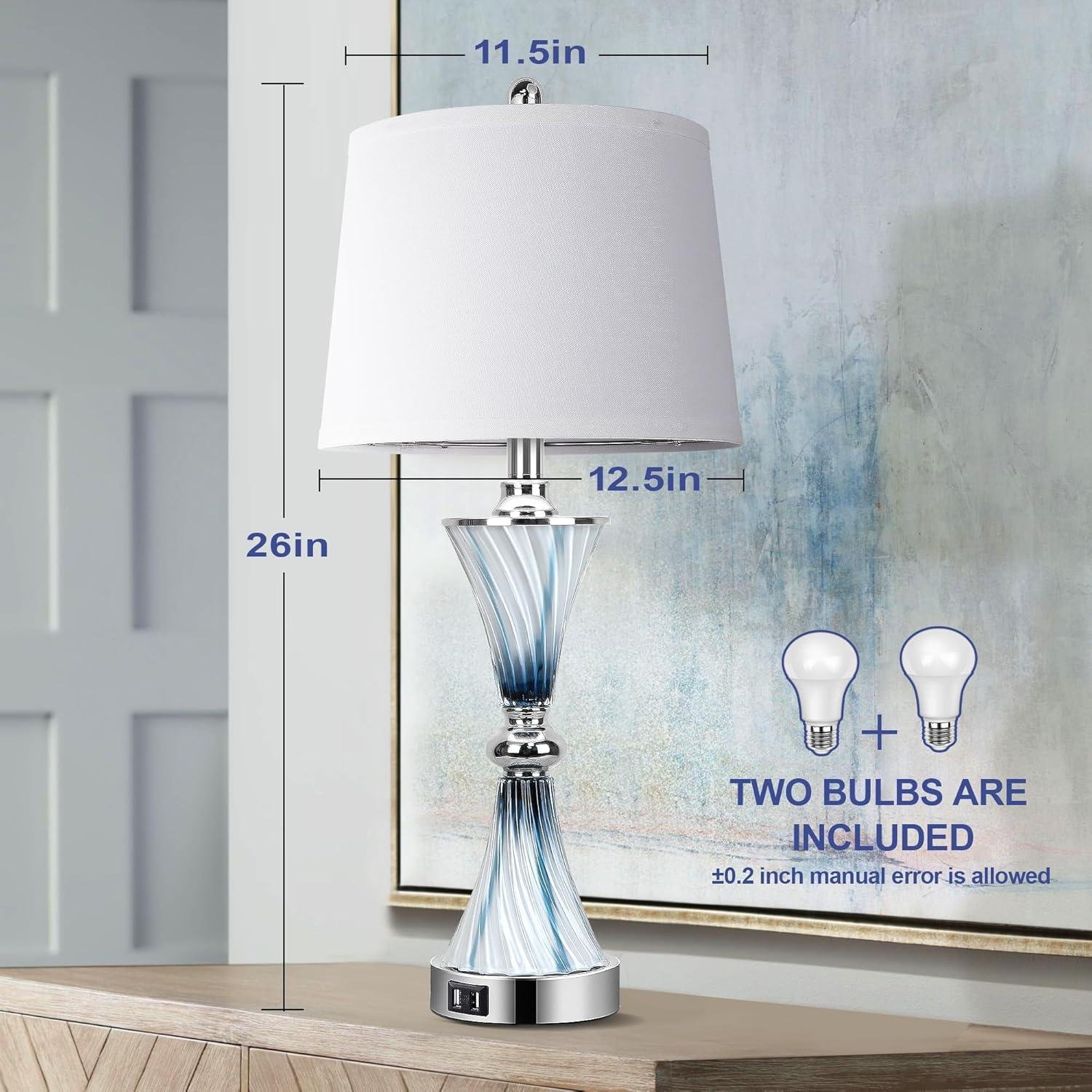Our Review: Stylish Blue Glass Lamps with USB & Dimmable Touch