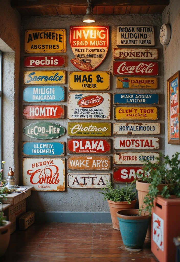 15 Stunning Vintage Wall Art Pieces That Will Instantly Elevate Your Decor! - 4. Vintage Inspired Metal Signs