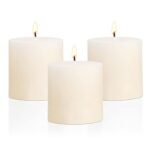 3×3 Ivory Pillar Candles Set of 3 Unscented Handpoured Weddings, Home Decoration, Restaurants, Spa, Church Smokeless Cotton Wick - Ivory 90 Hour