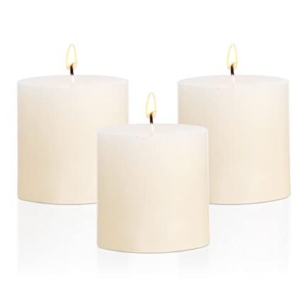 3×3 Ivory Pillar Candles Set of 3 Unscented Handpoured Weddings, Home Decoration, Restaurants, Spa, Church Smokeless Cotton Wick - Ivory 90 Hour