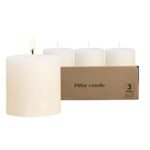 Set of 3 Unscented 3x3 Ivory Pillar Candles - Handpoured, Smokeless Cotton Wick for Weddings, Home, Spa, & Churches, 90-Hour Burn Time - Image 4
