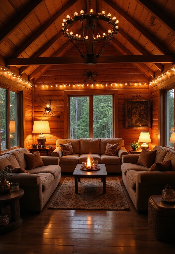 25 Cozy Cabin Decor Ideas That'll Make You Wish You Lived in the Smokies! - 11. Layered Lighting