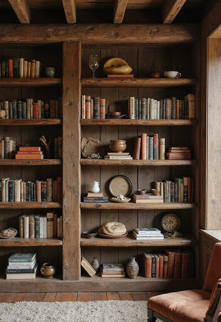 25 Cozy Cabin Decor Ideas That'll Make You Wish You Lived in the Smokies! - 24. Beautifully Arranged Bookshelves