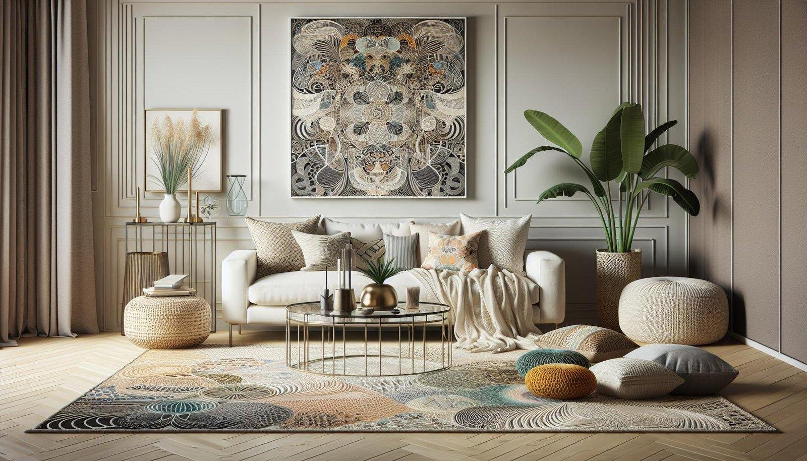 Can artwork and accessories add interest to a living room with a neutral color palette?
