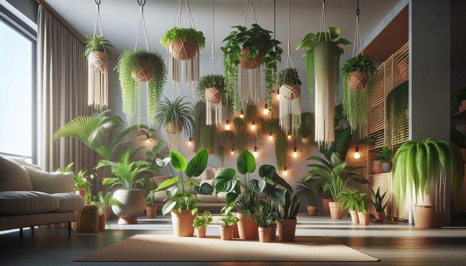 What are some plants that are suitable for hanging in a living room?