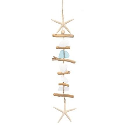 Wooden Driftwood Wall Decor, Starfish Bathroom Decor with Sea Shells, Driftwood Beach Room Decor for Home Indoor Outdoor, Coastal Wall Art for Living Room, Bedroom and Dining Room Blue