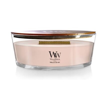 WoodWick Ellipse Scented Candle, Vanilla & Sea Salt Scent, Crackles as it Burns, Up to 50 Hours Burn Time, Premium Soy Blend, Perfect for Gifting, 16oz