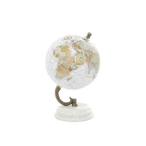 Deco 79 Marble Globe with White Base - 5" x Deco 79 Marble Globe with White Marble Base, 5' x 5' x 8', White