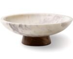 Cork & Mill Marble Decorative Bowl for Home Decor - Handcrafted Natural Stone with Acacia Wood Pedestal - Versatile 11" Catch All for Entryway, Kitchen Fruit Bowl, Potpourri, Dining Table Centerpiece