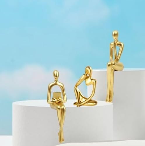 31cGh3I4LYL._SL500_.jpg Set of 3 Gold Thinker Statues for Modern Home Decor – Unique Resin Sculptures for Office & Living Room - Image 2