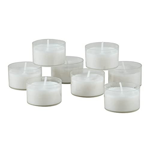 31dbtsNsEiS._SL500_.jpg Stonebriar 96 White Unscented Smokeless Tea Light Candles – 6-7 Hour Burn Time, Clear Cups - Image 3