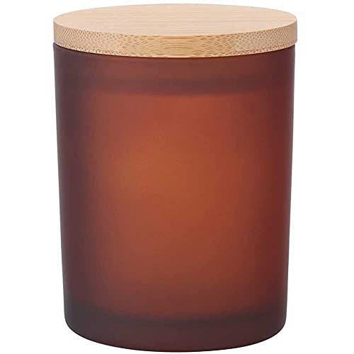 Teensery Amber Matte Glass Candle Jar with Bamboo Lid for Teensery Matte Glass Jar Empty Candle Jar Fragrance Candle Cup with Bamboo Lid for DIY Candles Aromatherapy Making, Amber (1 Piece)