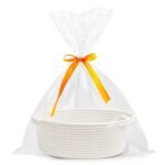 Pro Goleem Small Woven Basket with Gift Bags and Ribbons Durable Baskets for Mother's Day Gifts Empty Small Rope Basket for Storage 12"X 8" X 5" Baby Toy Baskets with Handles, White